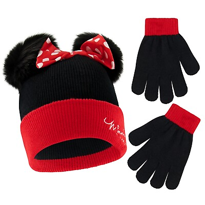 Disney Minnie Mouse Winter Beanie Hat and Gloves Set Little Girls Ages 4 7 $15.95