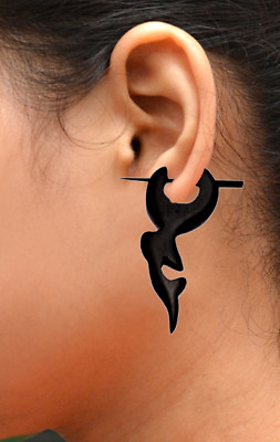 A Pair of Natural Black Wood Tibetan USA Organic Hippie Wooden Earrings EAR105 $12.99