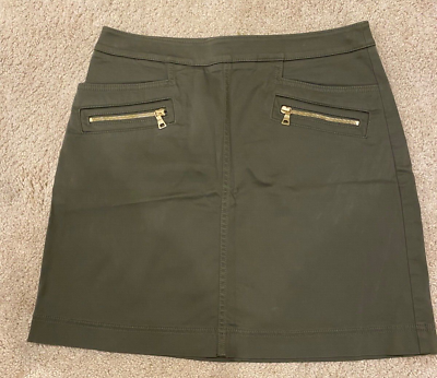 #ad Ann Taylor Loft Olive Green Mini Skirt with Front Zipper Pockets Size 8 $11.89
