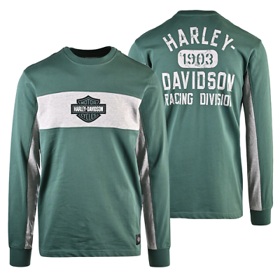 Harley Davidson Men#x27;s T Shirt Bistro Green Racing Bar amp; Shield Long Sleeve S35 C $42.00
