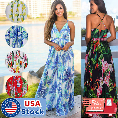 #ad #ad Women Boho Long Maxi Dress Ladies Cocktail Party Evening Summer Beach Sundress $16.98