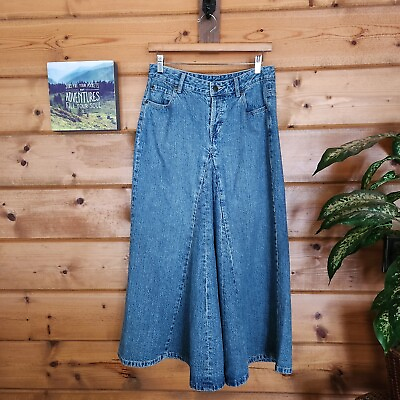 #ad Jeanology Vintage Maxi Skirt Blue Denim Farm Ranch A Line Flare Boho Petite Sz 8 $59.95