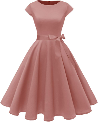 #ad PUKAVT Women#x27;S 1950 Boatneck Cap Sleeve Vintage Swing Cocktail Party Dress with $56.56