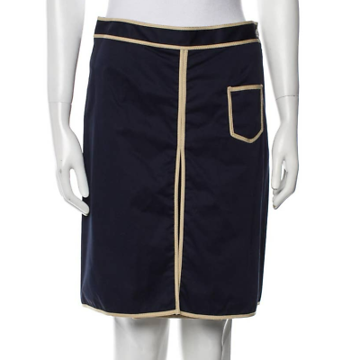 #ad Tory Burch Navy Tan Pleated Knee Length Skirt $48.00