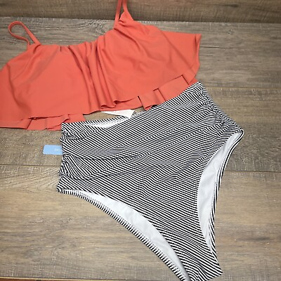 #ad #ad triped High Waisted Swimsuit Sets Swimsuit Two Pieces Swimwear Women Beach M $17.00