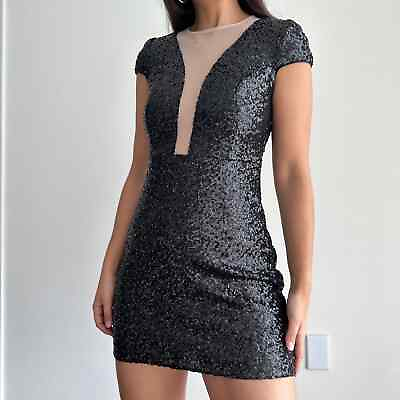 #ad Aidan Mattox Sequin Dress Womens 2 Cocktail Black Sheath Mini Party Bodycon Lbd $74.99