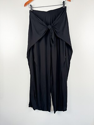 #ad Kona Sol Women#x27;s Tie Waist Beach Cover Up Pants Sz M Black Slit Leg $24.88
