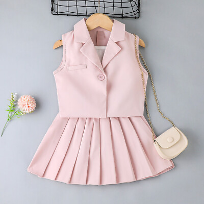 #ad Girl Suit Vest Coat Shirt Pleated Skirt Set 3PCS Lapel Elastic Waist Formal Cute $20.10