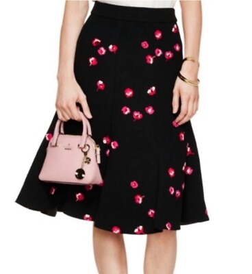 #ad Kate Spade Floral Black quot;Skirt The Rulesquot; Lined Fit Flare A Line Skirt 4 $375 $36.99