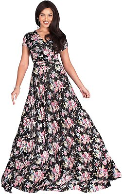 #ad #ad KOH KOH Womens Cap Sleeves Floral Print V Neck Summer Elegant Long Maxi Dress $118.53