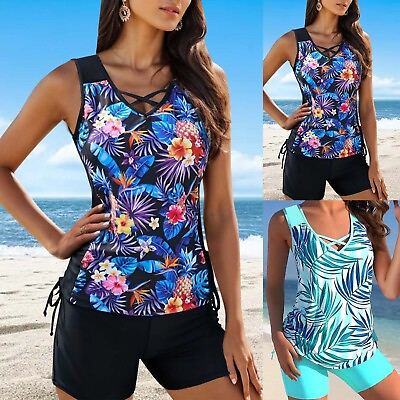 #ad Women Bikini Swimsuits Slimming Floral Print Loose Fit Stretch Summer Wear $22.39