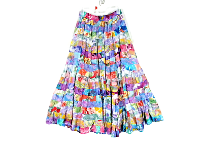 #ad Phool Women#x27;s M Circle Skirt Elastic Waist Pleated Maxi Sheer Multicolor Vintage $20.97