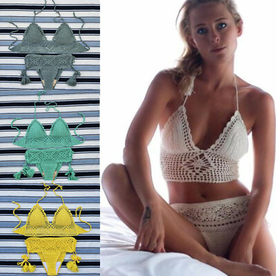 #ad #ad Handmade Crochet Bikini Set Bralette and shorts Women Swimwear Sexy swimsuit $15.99