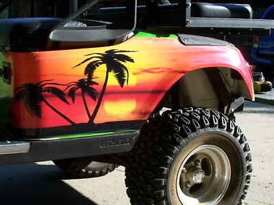 Golf Cart Tropical Palm Sunset Beach Wrap Side Graphics Set Fit EZGO Club Car $63.64