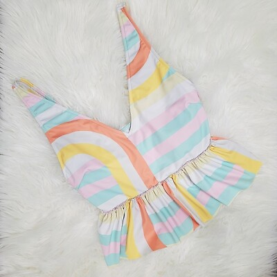 #ad Kortni Jeane Women#x27;s Peplum Sleeveless Rainbow Boho Bikini Swim Colorful Top $37.99