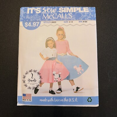 McCalls It’s Sew Simple Pattern For Childs Girls Poodle Skirt Size 3 14 L9600 $3.25