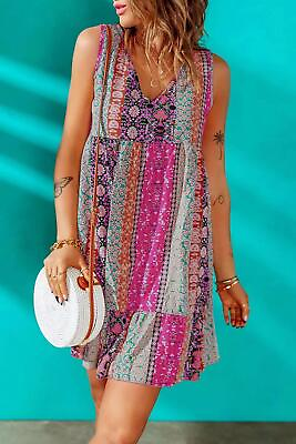 #ad Dear Lover Floral Pattern V Neck Sleeveless Ruffled Hemline Mini Dress for Women $29.00