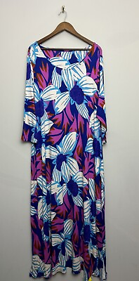 #ad Womens Soft Surroundings Maxi Dress Plus Size 3X Tropical Printed Elbow Sleeve $47.39