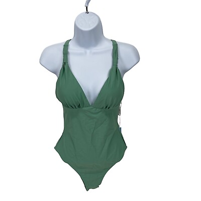 #ad CUPSHE Seafoam Green V Neck One Piece Swimsuit Medium NWT $8.37