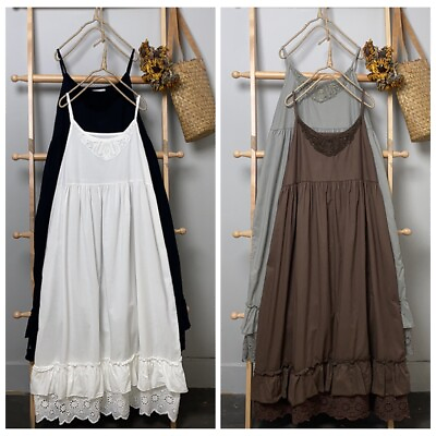 #ad Lady 100%Cotton Lace Camisoles Slip Dress Petticoat V Neck Loose Long Maxi Dress $18.98