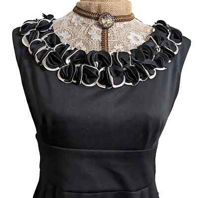 #ad Black sleeveless cocktail dress with ruffle trim neckline $14.99