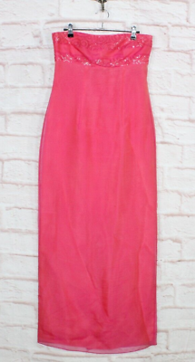 #ad Phoebe Couture Womens Pink Silk Back Slit Beaded Strapless Cocktail Dress Size 6 $35.00