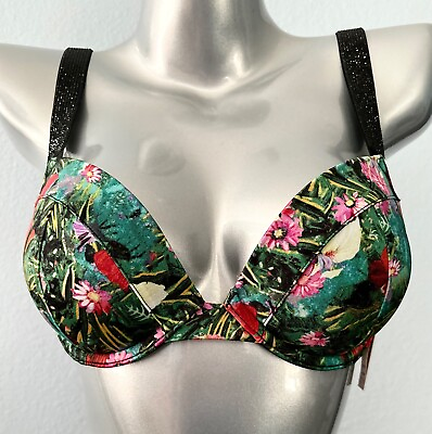 Victorias Secret Swim Bikini Push Up Top Tropical Floral Shine Strap Nwt $24.99