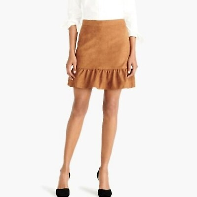 #ad J. Crew Women#x27;s Size 2 Brown Faux Suede Ruffle Bottom A Line Mini Skirt NWT $22.99
