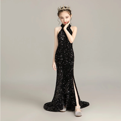 #ad Evening Dress for Girl Kid Elegant Gowns Party Sexy Multicolor SequinsTail Dress $95.35