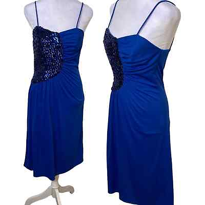 #ad Vintage GlenRob Party Dress Bright Blue Sequin Detail Strappy Womens Size XS $45.00