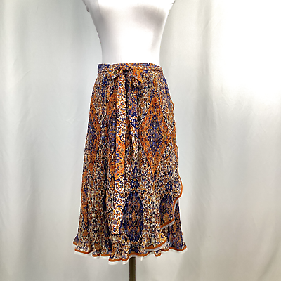 #ad Tory Burch Womens Quincy Orange Pleated Wrap Skirt Sz 8 $269 $75.73