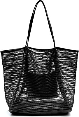 Mesh Beach Tote Womens Shoulder Handbag Black color $9.95