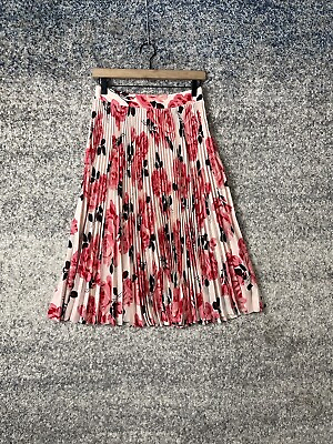 #ad Kate Spade Pink Red Roses Skirt The Rule Midi Skirt Fit amp; Flare Pleated Size 2 $43.99