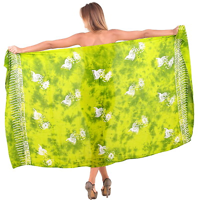 #ad LA LEELA Women#x27;s Sarong Bikini Cover Ups Summer Beach Wrap 78quot;x43quot; Green U786 $23.31