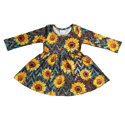 #ad Girls Sunflower Print Long Sleeve Twirl Dress $18.99