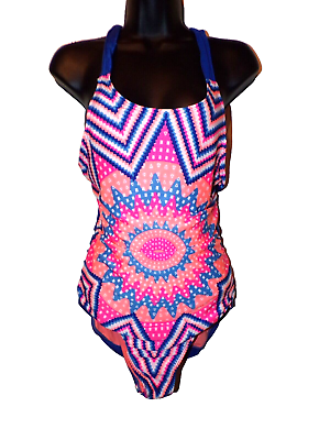 #ad Cat amp; Jack Printed Orange Blue pink One Piece Swimsuit Girl#x27;s Size XL 14 16 LB $11.32