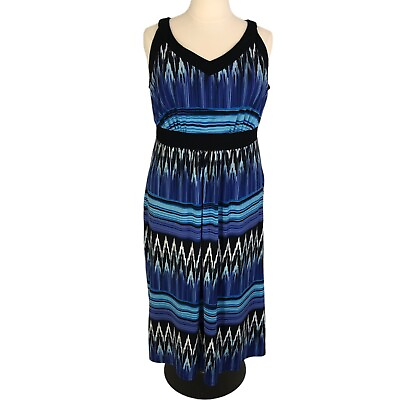 #ad NY Collection Ruched Maxi Dress V Neck Sleeveless Size 3X Geometric Blue $22.39