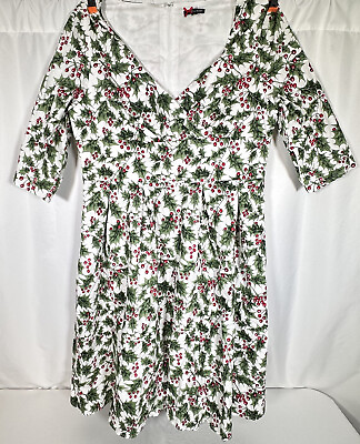 Hell Bunny Womens 2XL Pinup Holiday Christmas Dress Red White Green Holly Berry $42.47