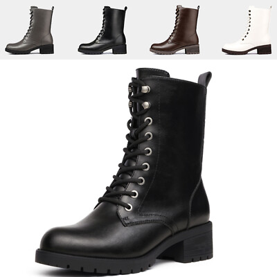 DREAM PAIRS Womens Lace up Combat Boots Mid calf Military Winter Boot Shoes Size $30.99