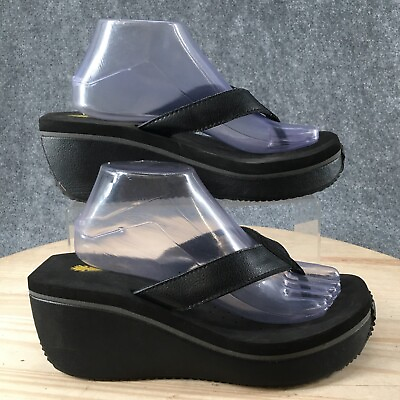 Volatile Sandals Womens 10 Frappachino Thong Black Leather Wedge Casual Toe Post $21.99