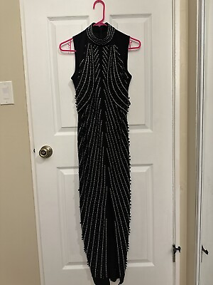 Women#x27;s Long Black Cocktail Beaded Dress $125.00