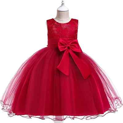 #ad Embroidered Bow Princess Dress Lace Mesh Wedding Birthday Party Dress Girl Dress $29.04