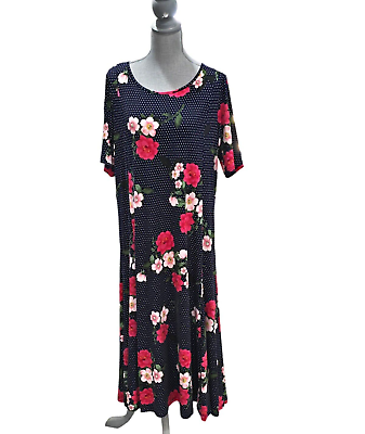 #ad Nina Leonard Women#x27;s Navy Floral Short Sleeves Maxi Dress 1X **EUC** $11.99