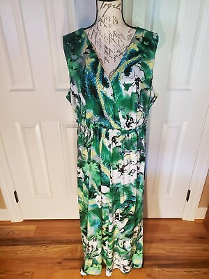 New Directions Woman Plus Size Maxi Dress 3x Green Multi Floral Print Sleeveless $30.00