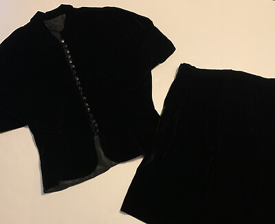 Alper Schwartz 2 piece skirt suit Black velvet Victorian Rouleau button loops $28.00