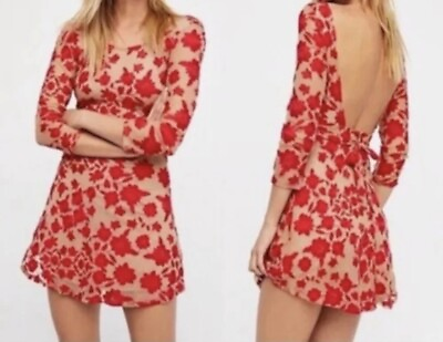 #ad For Love And Lemons Red Floral Embroidered Temecula Dress Size Xs $75.00
