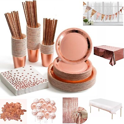 ROSE GOLD TABLEWARE SET DINNERWARE PARTY DECORATIONS BIRTHDAY WEDDING HEN PARTY GBP 6.29