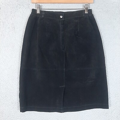 #ad Pelle Leather Skirt Women#x27;s 10 Black Suede 100% Leather Short Y2k 90#x27;s Vintage $19.99
