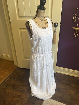 #ad #ad New Crisp White Lace Lined Dress Full Maxi Sleeveless Stretch L 38” 55” $26.50