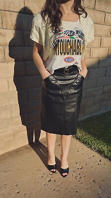 #ad Leather Midi Length Skirt With Back Slit $27.99
